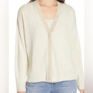 NWT Eileen Fisher Organic Linen V Neck Cardigan In Bone